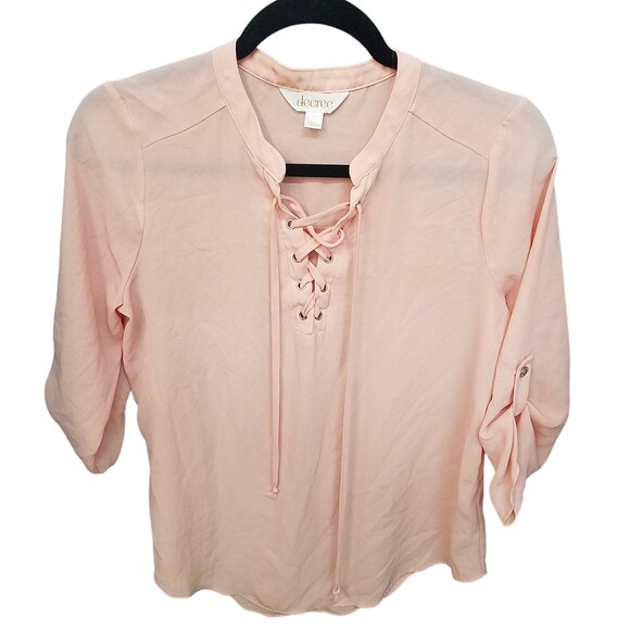 Decree Womens Sz M Peach Solid 3/4 Sleeve Blouse - Picture 1 of 9